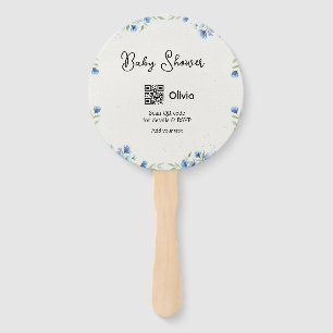 Éventail Fleur aquarelle bleue bébé shower scan QR RSVP pa