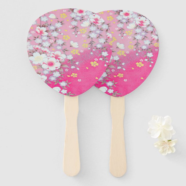 Éventail Fleur de cerisier japonais rose blanc (Devant et derrière)