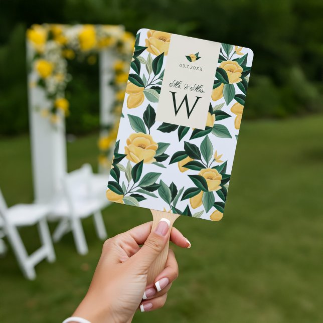 Éventail Fleur de citron Arbre Floral Élégant Mariage blanc (Lemon Blossom Floral Tree Elegant White Wedding Hand Fan)