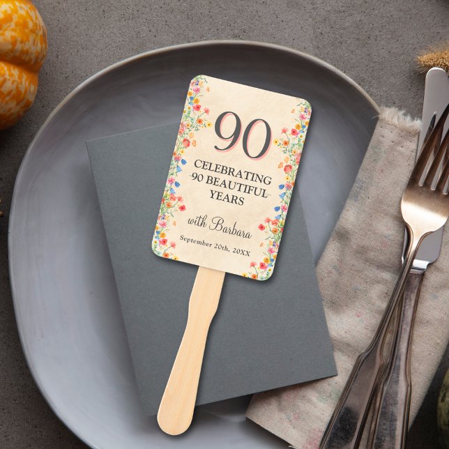 Éventail Fleur élégante 90 ans Fête Florale 90e anniversair (Créateur téléchargé)