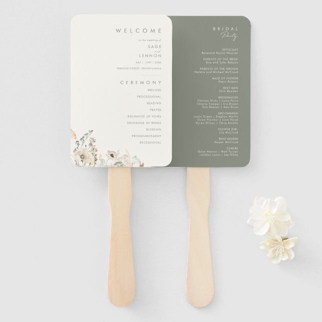 Éventail Fleur sauvage lunatique | Programme de mariage ivo (Devant et derrière)