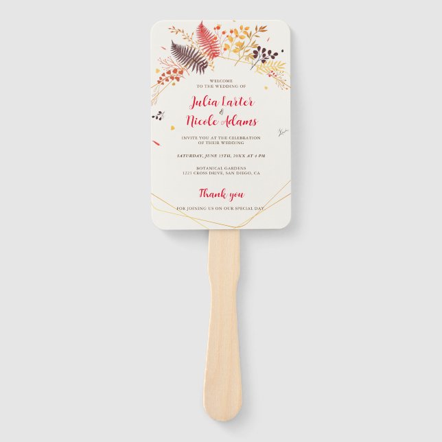 Éventail Fleurs de forêt sauvage Mariage de feuillage de ch (Devant)