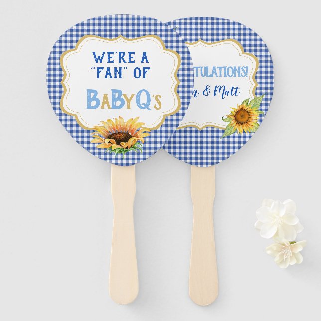 Éventail Fleurs de soleil Bleu En vichy Vérifier BabyQ (Devant et derrière)