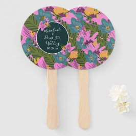 Éventail Fleurs dessinées à la main Mariage Vert sauge rose