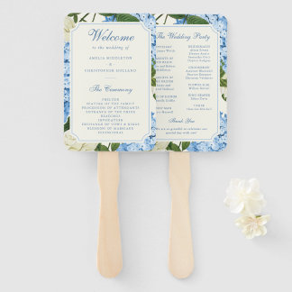 Éventail Fleurs d'hortensia bleues Roses blanches Programme