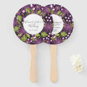 Éventail Fleurs d'oiseau tropical violet Mariage Rond