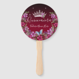 Éventail Fleurs et papillon Quinceanera Bourgogne