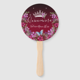Éventail Fleurs et papillon Quinceanera Bourgogne