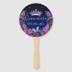 Éventail Fleurs et papillon Quinceanera Ventilateur à main