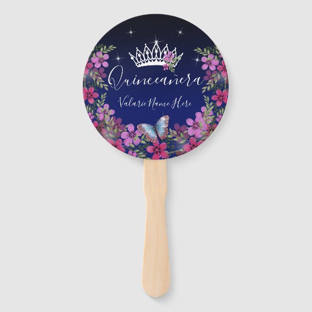 Éventail Fleurs et papillon Quinceanera Ventilateur à main  (Devant)
