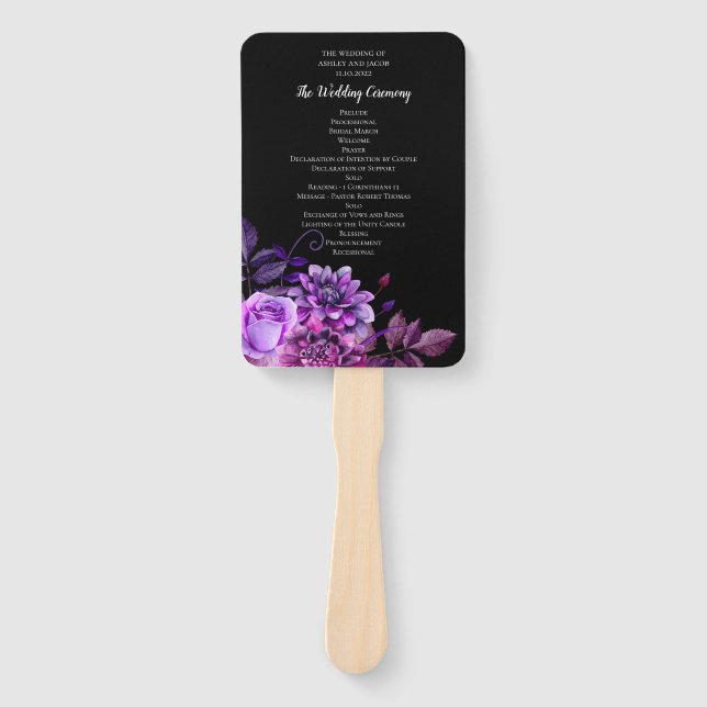 Éventail Fleurs noires et violettes. Programme de mariage f (Devant)