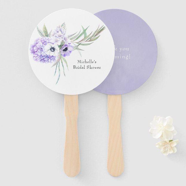 Éventail Fleurs Violet Pastel (Devant et derrière)
