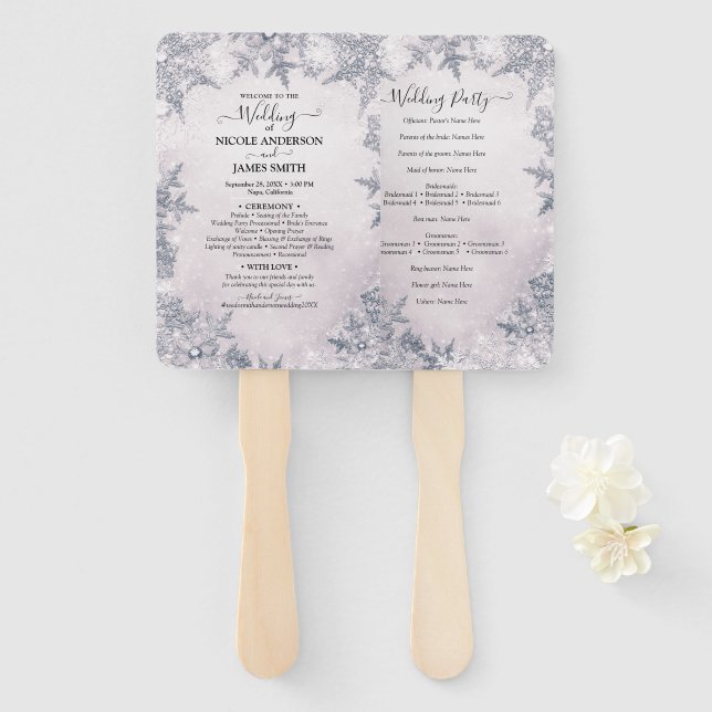 Éventail Flocons de neige glacés Mariage hivernal merveille (Devant et derrière)
