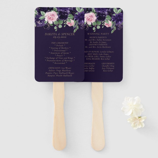 Éventail Floraison | Cérémonie des roses violettes et roses (Devant et derrière)