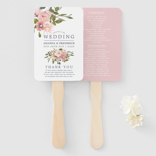 Éventail Floral Blush et Rose Gold Wedding Programme (Devant et derrière)