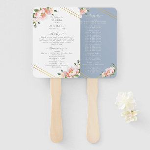 Éventail Floral Blush Gold Dusty Blue Wedding Programme