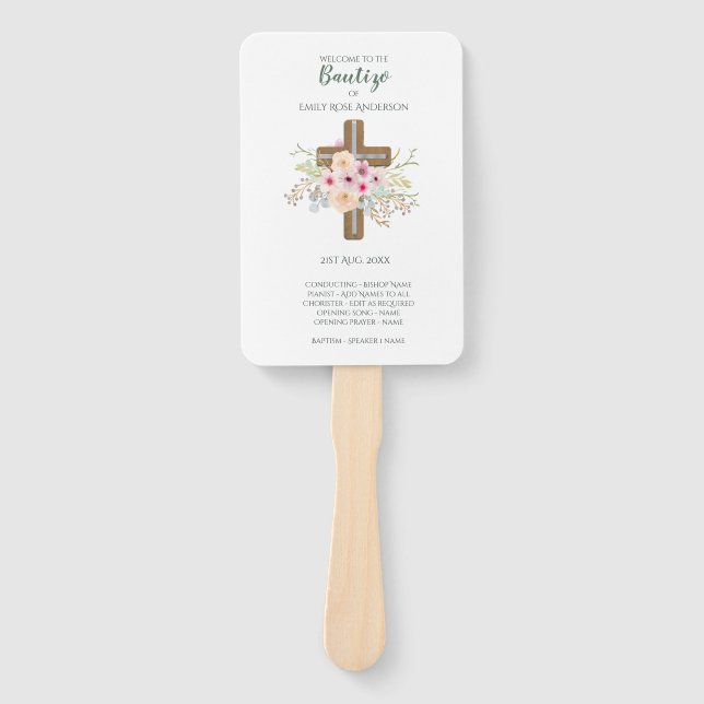 Éventail Floral Cross BAUTIZO Bautismo Baptism Programme (Devant)