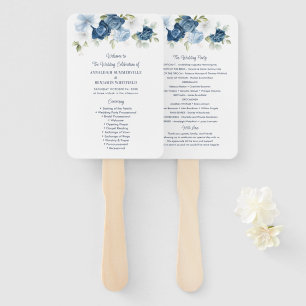 Éventail Floral Dusty Blue Script Wedding Programme