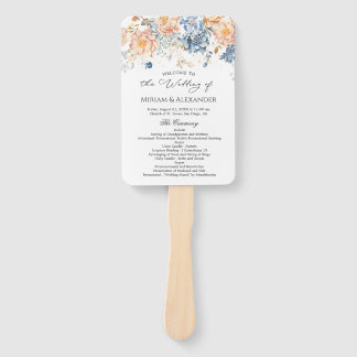 Éventail Floral Peach Blush Blue Wedding Programme