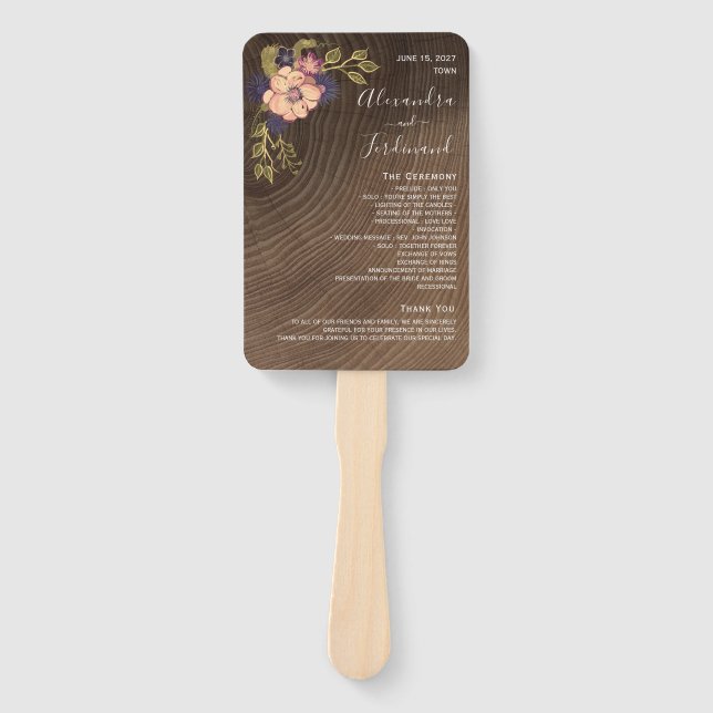 Éventail Floral Rustic Wood Wedding Programme Ventilateur à (Devant)