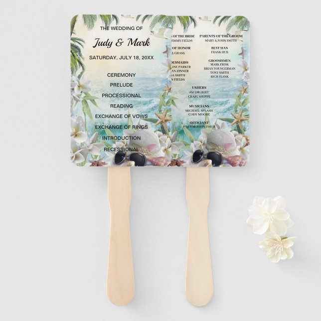Éventail Floral Tropical Beach Wedding Programme Fans (Devant et derrière)