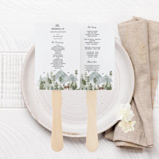 Éventail Forêt d'aquarelle | Arbres Et Cerfs | (Créateur téléchargé)