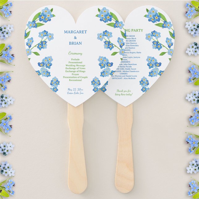 Éventail Forget-Me-Nots Blue Fleur sauvage Wedding Program (Forget-Me-Nots Blue Watercolor Wedding Program Hand Fan)