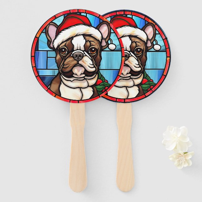 Éventail French Bulldog Vitrail Christmas (Devant et derrière)