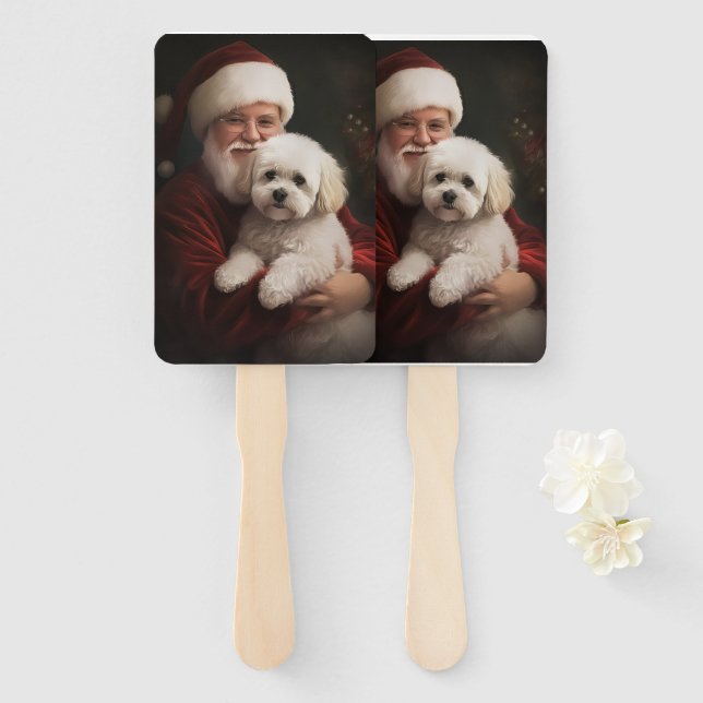 Éventail Frise de Bichon avec Noël Festif du Père Noël (Devant et derrière)