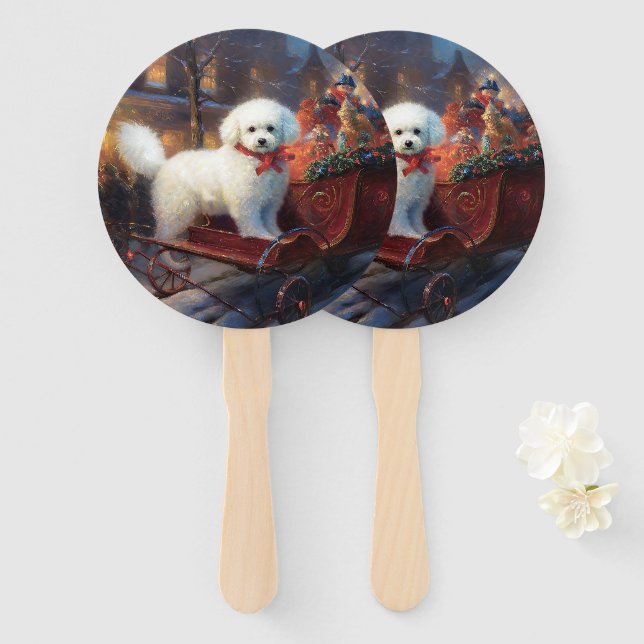 Éventail Frise de Bichon Frise Festin de Noël (Devant et derrière)