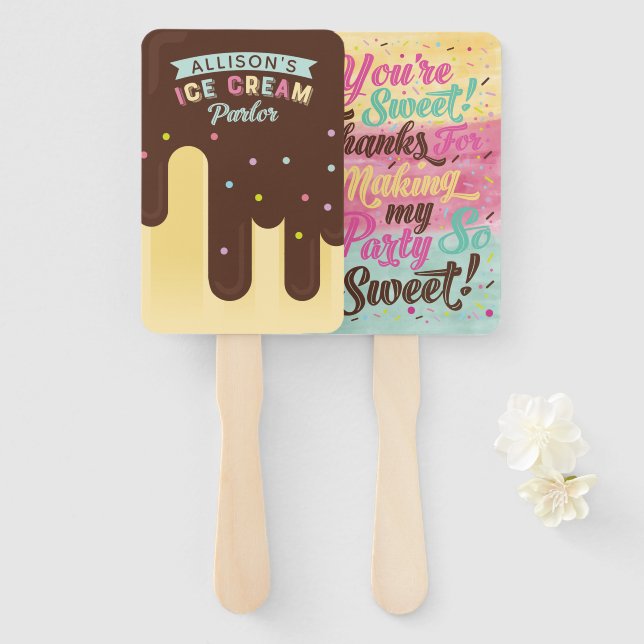 Éventail Fun Ice Cream Lemon Popsicle Treat Anniversaire Fê (Devant et derrière)