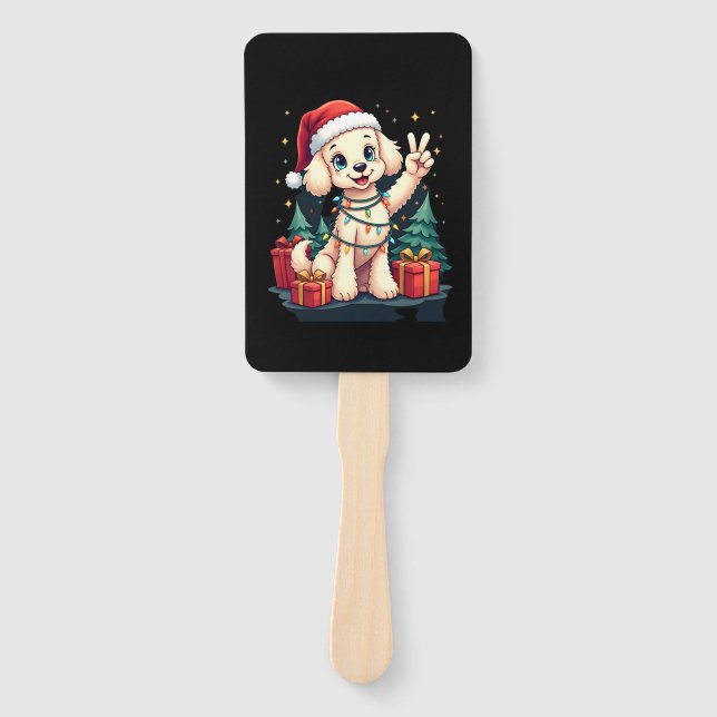Éventail Funny Peace Hand Poodle Christmas Lights Womens Me (Devant)
