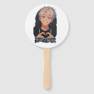 Éventail Garçon Anime au Cœur d'Argent Esthétique Mains de