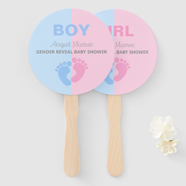Éventail Garçon ou fille Révélation de genre Baby shower bé (Devant et derrière)