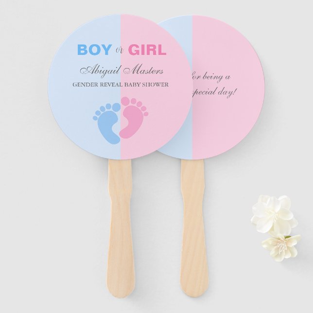 Éventail Garçon ou fille Révélation de genre Baby shower bé (Devant et derrière)