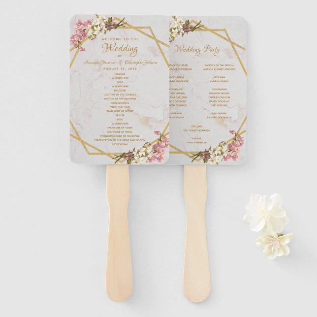Éventail Géométrie florale Marbre Gold Orchid Wedding Progr (Devant et derrière)