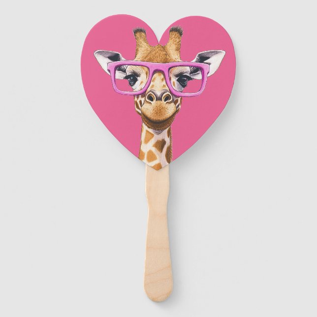 Éventail Girafe avec lunettes roses Faveurs (Devant)