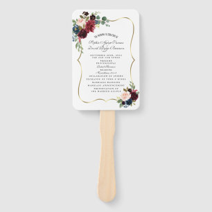 Éventail Glam Merlot Marine Blue Floral Wedding Programme