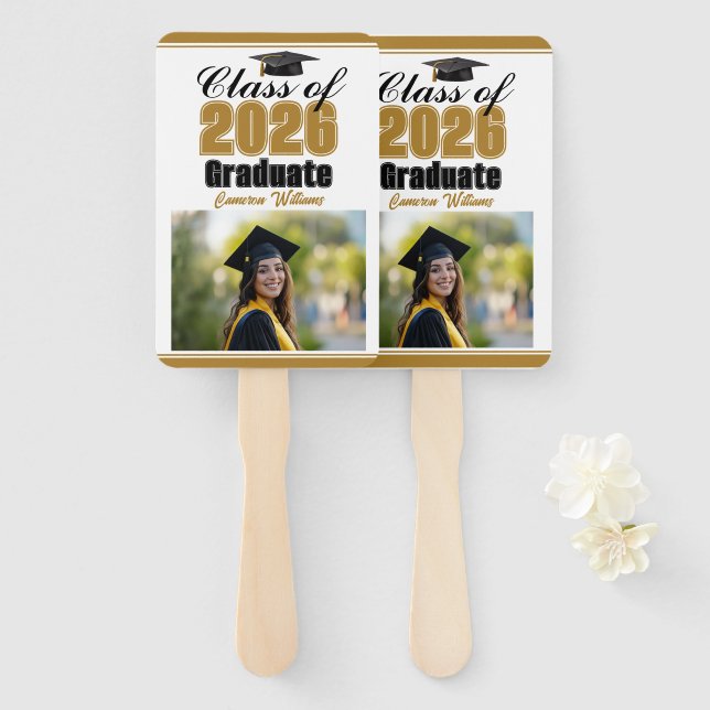 Éventail Gold Class of 2026 Photo Custom Graduation Photo (Devant et derrière)