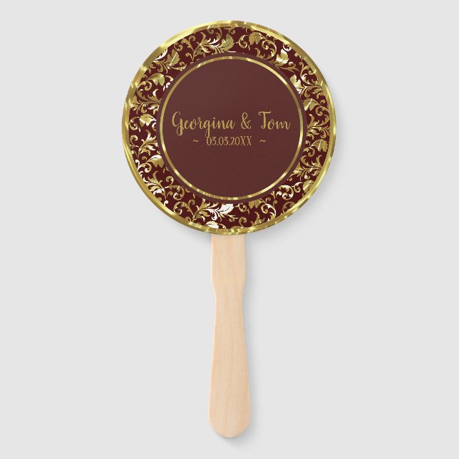 Éventail Gold Floral Damask - Enregistrer la date (Devant)