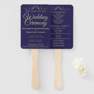Éventail Gold & Navy Blue Elegant Flourish Wedding Programm