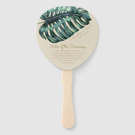 Éventail Gold Tropical Leaf Monstera Palm Wedding Programme