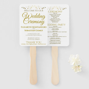 Éventail Gold & White Élégant programme de mariage florissa