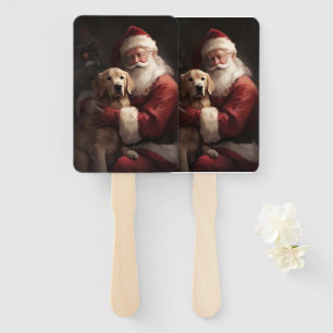 Éventail Golden Retriever with Santa Clause Christmas