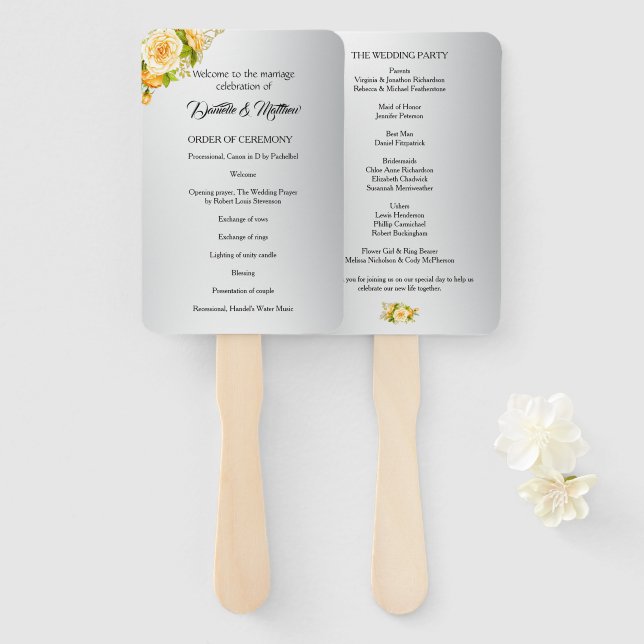 Éventail Golden Rose Botanique Beauté Mariage argent (Devant et derrière)