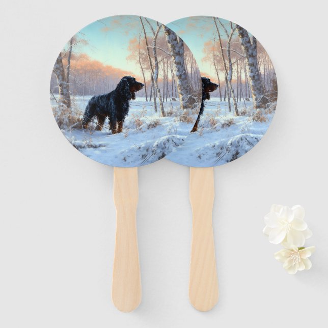 Éventail Gordon Setter Laisse Il Neige Noël (Devant et derrière)