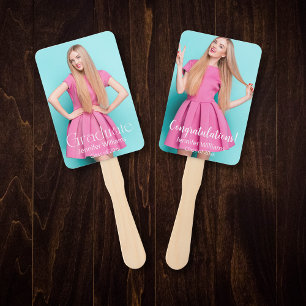 Éventail graduation 2 photos blanc écriture moderne design