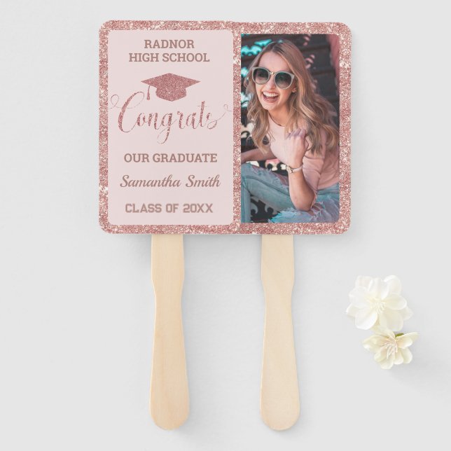 Éventail Graduation Chic Rose Gold Rose Graduate Photograph (Devant et derrière)