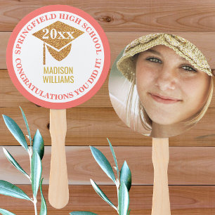 Éventail Graduation Coral Pink Gold Photo Félicitations