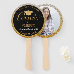 Éventail Graduation moderne Black et Gold Graduate Photo
